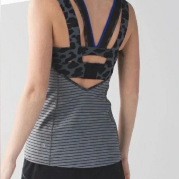 Lululemon Super Sport Tank Size 6 Stripe Cherry Cheetah Black Gray Athletic - Picture 1 of 7